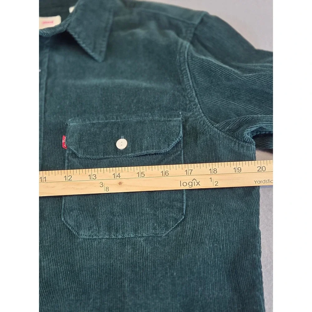 Levis the Worker Corduroy Button Up Long Sleeve Shirt Relaxed Fit Green Mens S
